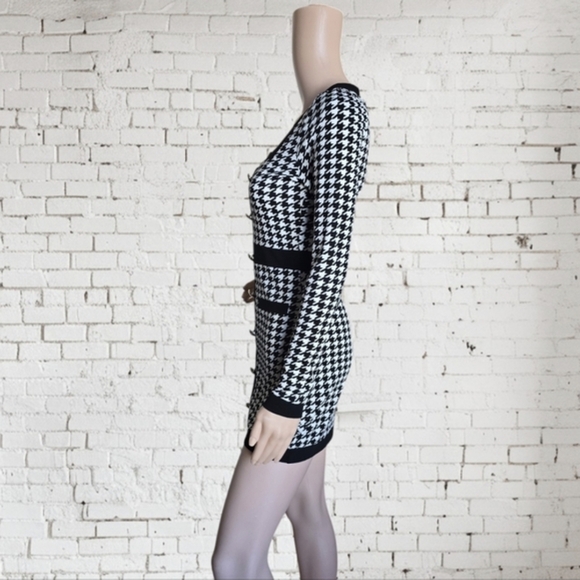 ​✨ SHEIN Black & White Houndstooth Mini Bodycon Dress - Small - Picture 5 of 9